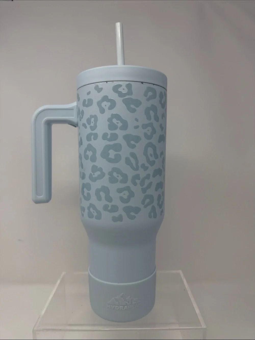 HydraPeak Ice Blue Leopard Insulated Travel Tumbler with Handle 40 oz